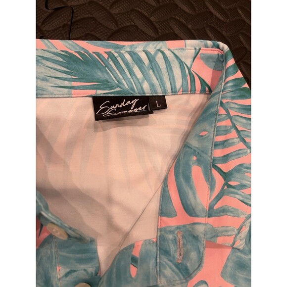 Sunday Swagger Polo Shirt Mens Large Colorful Palm Floral Pink Blue bad birdie - Picture 4 of 7